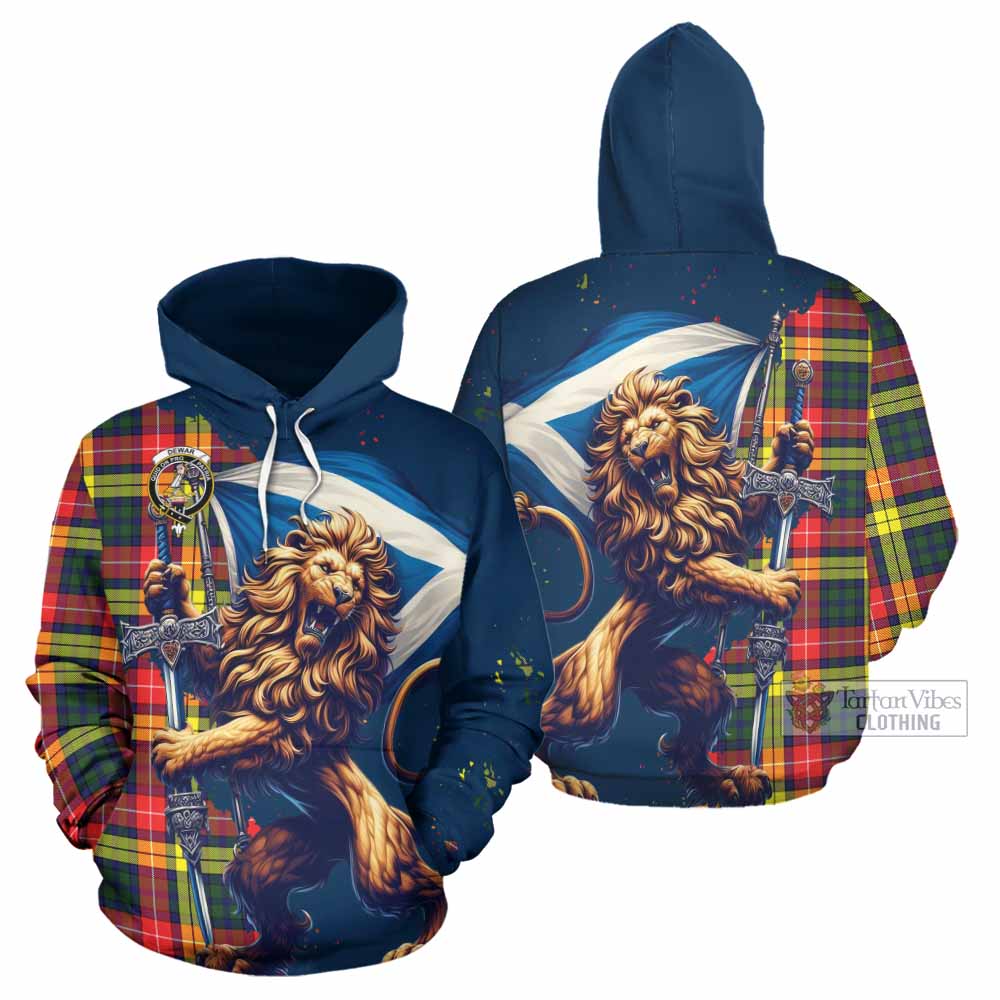 Dewar Tartan Family Crest Hoodie with Scottish Majestic Lion - Tartan Vibes Clothing