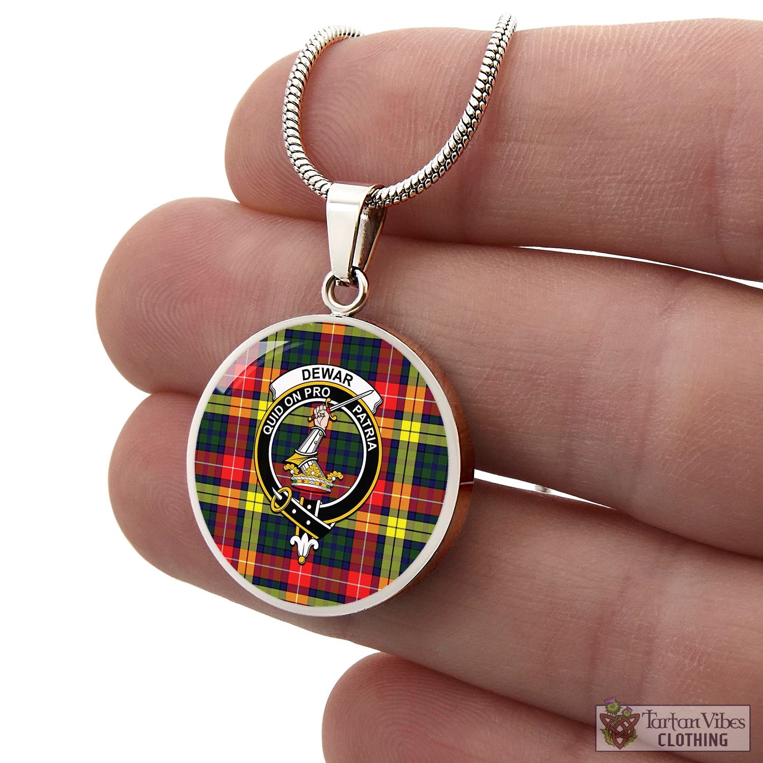 Dewar Tartan Circle Necklace with Family Crest - Tartan Vibes Clothing