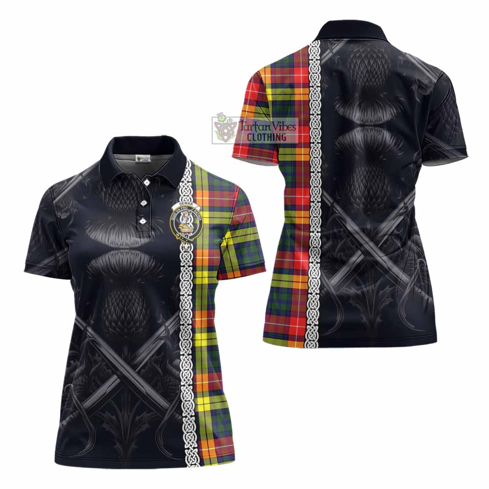 Dewar Tartan Women's Polo Shirt with Family Crest Cross Sword Thistle Celtic Vibes - Tartan Vibes Clothing