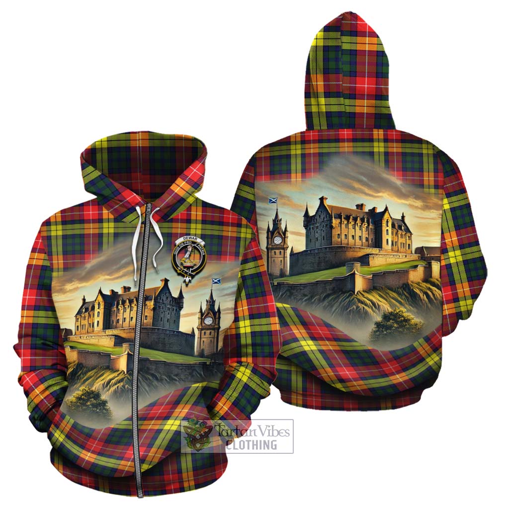 Dewar Tartan Family Crest Cotton Hoodie with Scottish Ancient Castle Style Zip Hoodie - Tartan Vibes Clothing