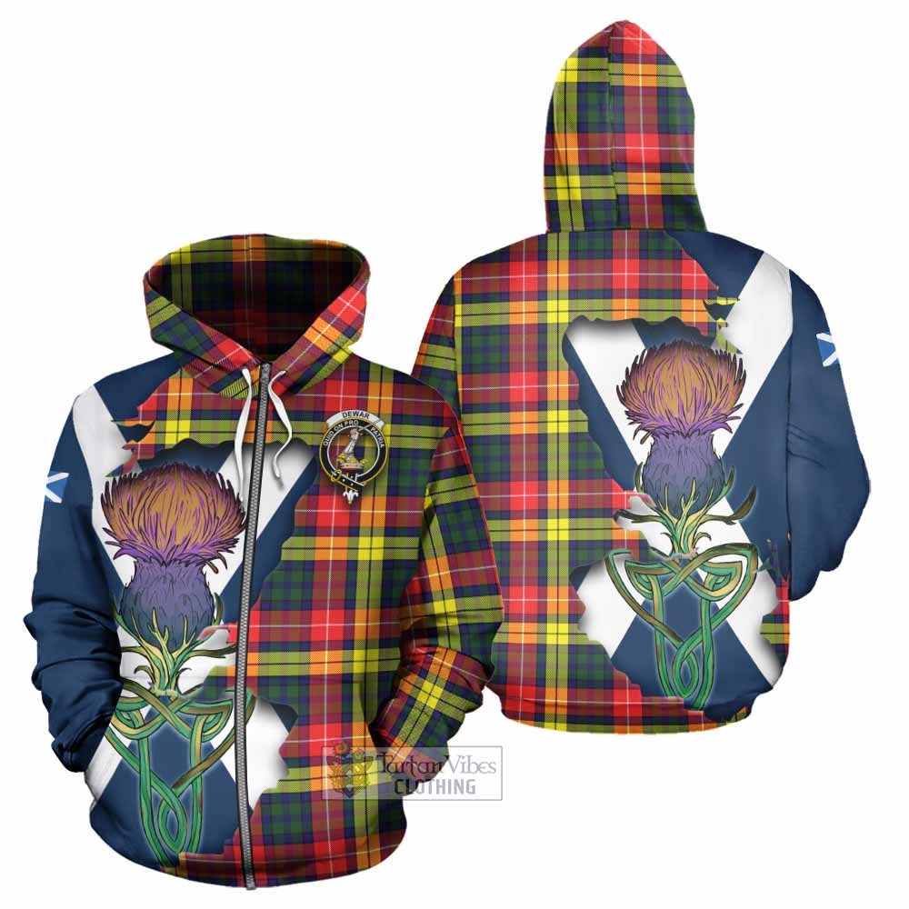 Dewar Tartan Family Crest Hoodie Scottish Thistle Celtic Inspired Zip Hoodie - Tartan Vibes Clothing