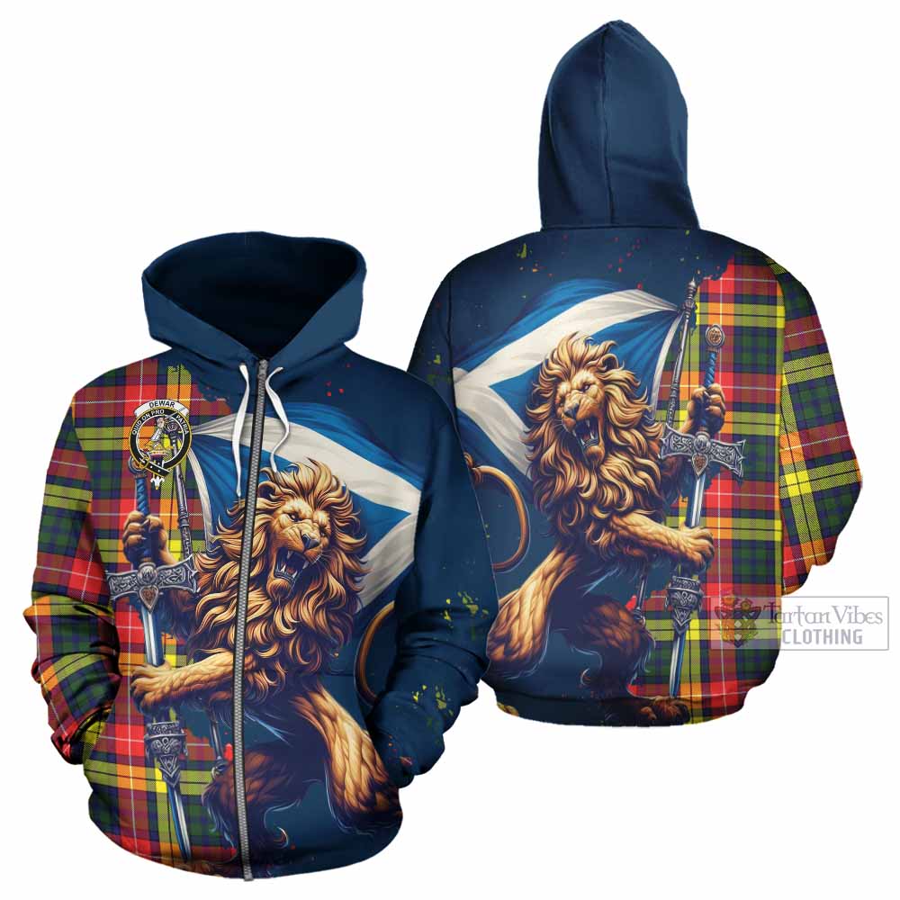 Dewar Tartan Family Crest Hoodie with Scottish Majestic Lion - Tartan Vibes Clothing