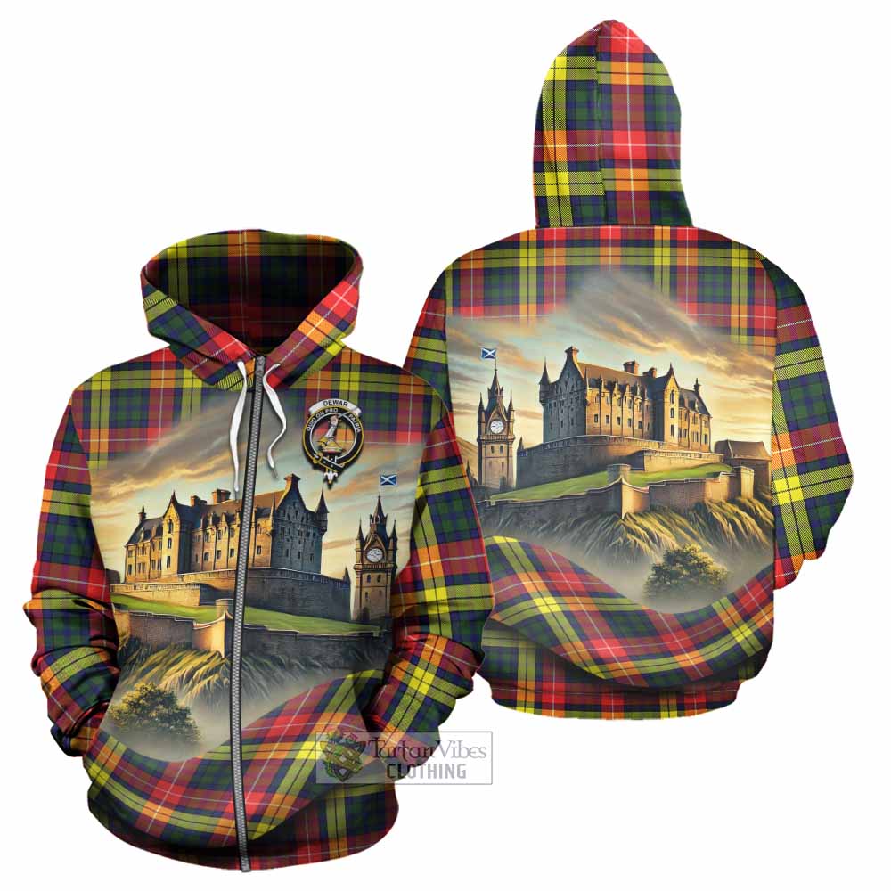 Dewar Tartan Family Crest Hoodie with Scottish Ancient Castle Style Zip Hoodie - Tartan Vibes Clothing