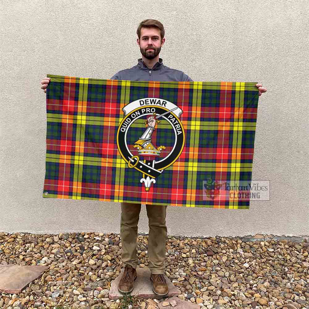 Tartan Vibes Clothing Dewar Tartan House Flag with Family Crest