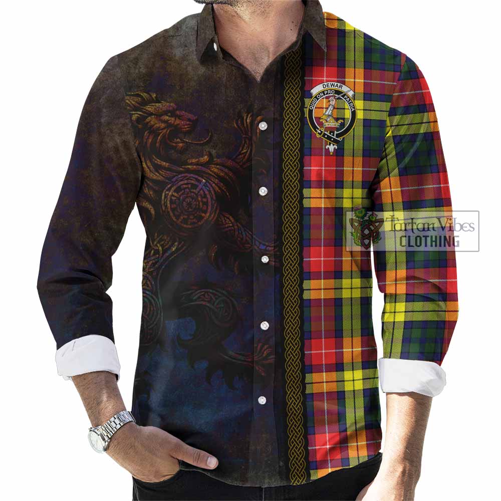 Dewar Tartan Family Crest Long Sleeve Button Shirt Alba Gu Brath Be Brave Lion Ancient Style - Tartan Vibes Clothing