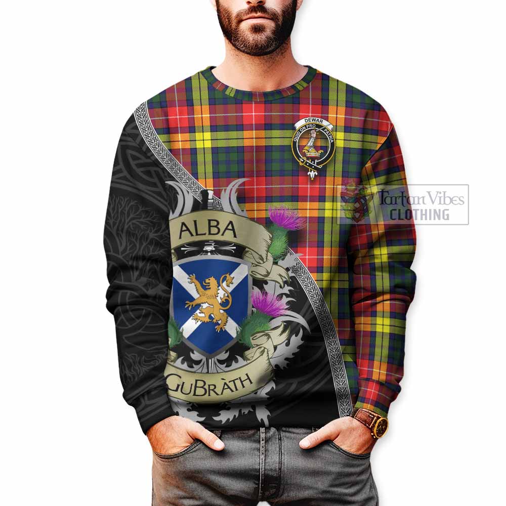 Dewar Tartan Family Crest Sweatshirt Lion Rampant Royal Thistle Shield Celtic Inspired - Tartan Vibes Clothing