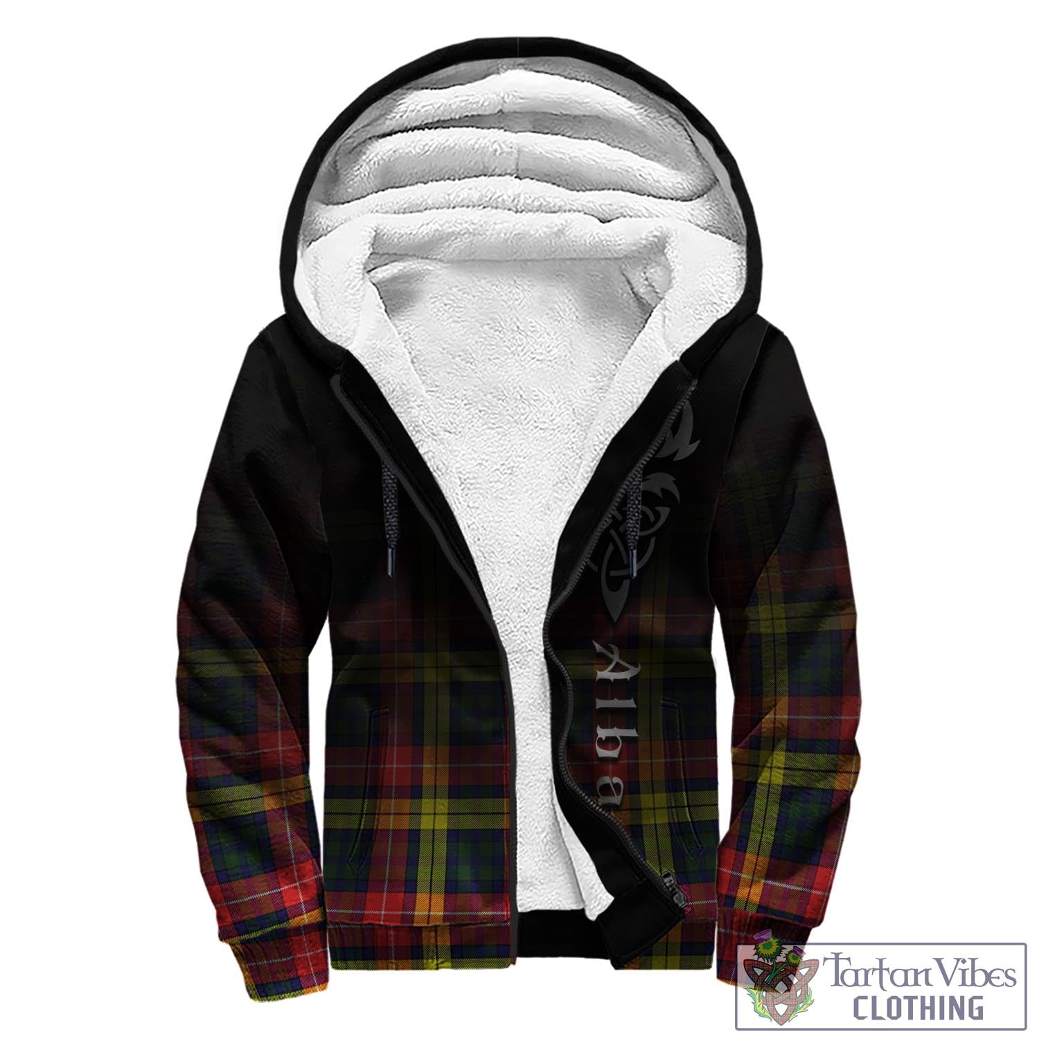 Dewar Tartan Sherpa Hoodie Featuring Alba Gu Brath Family Crest Celtic Inspired - Tartan Vibes Clothing