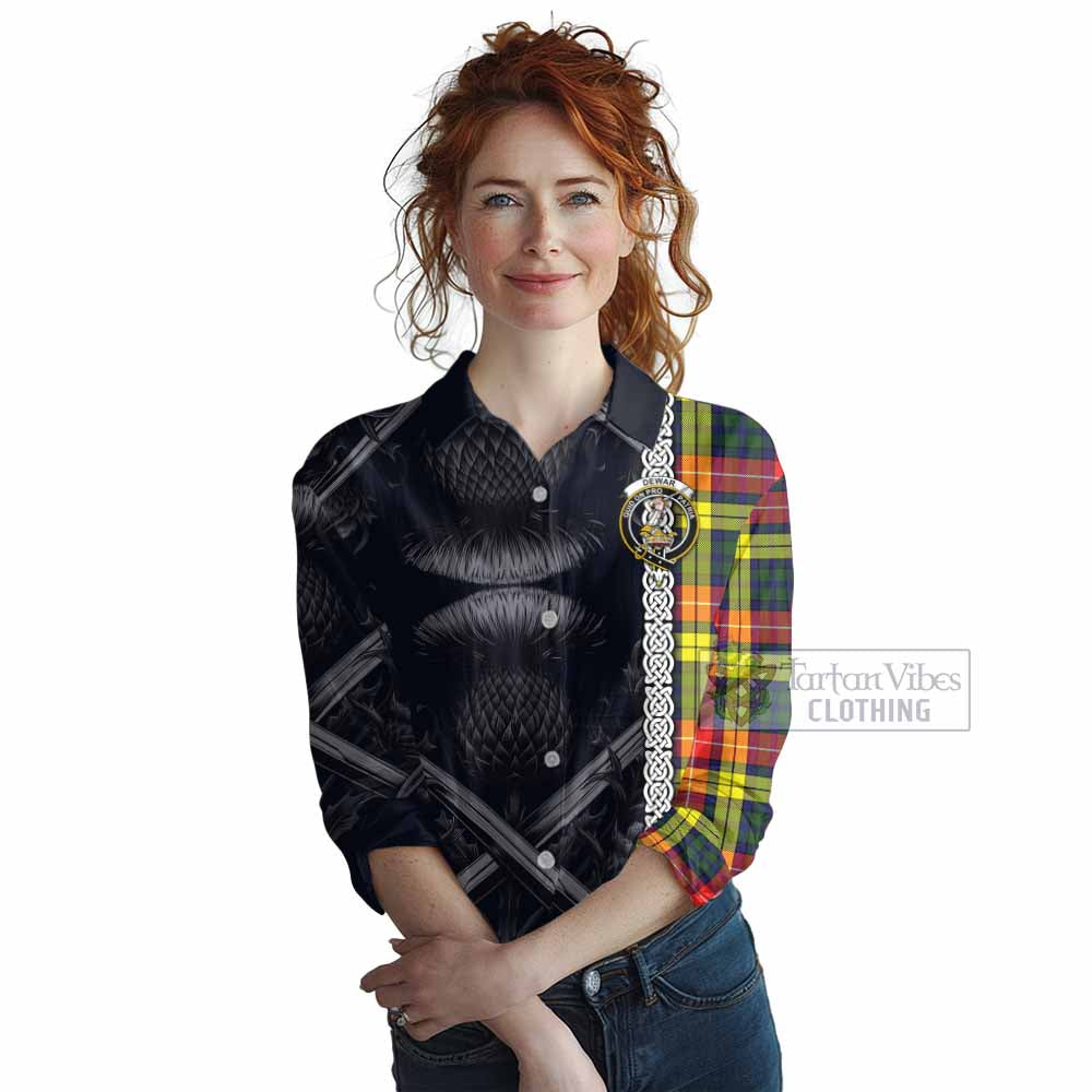 Dewar Tartan Women's Casual Shirt with Family Crest Cross Sword Thistle Celtic Vibes - Tartan Vibes Clothing