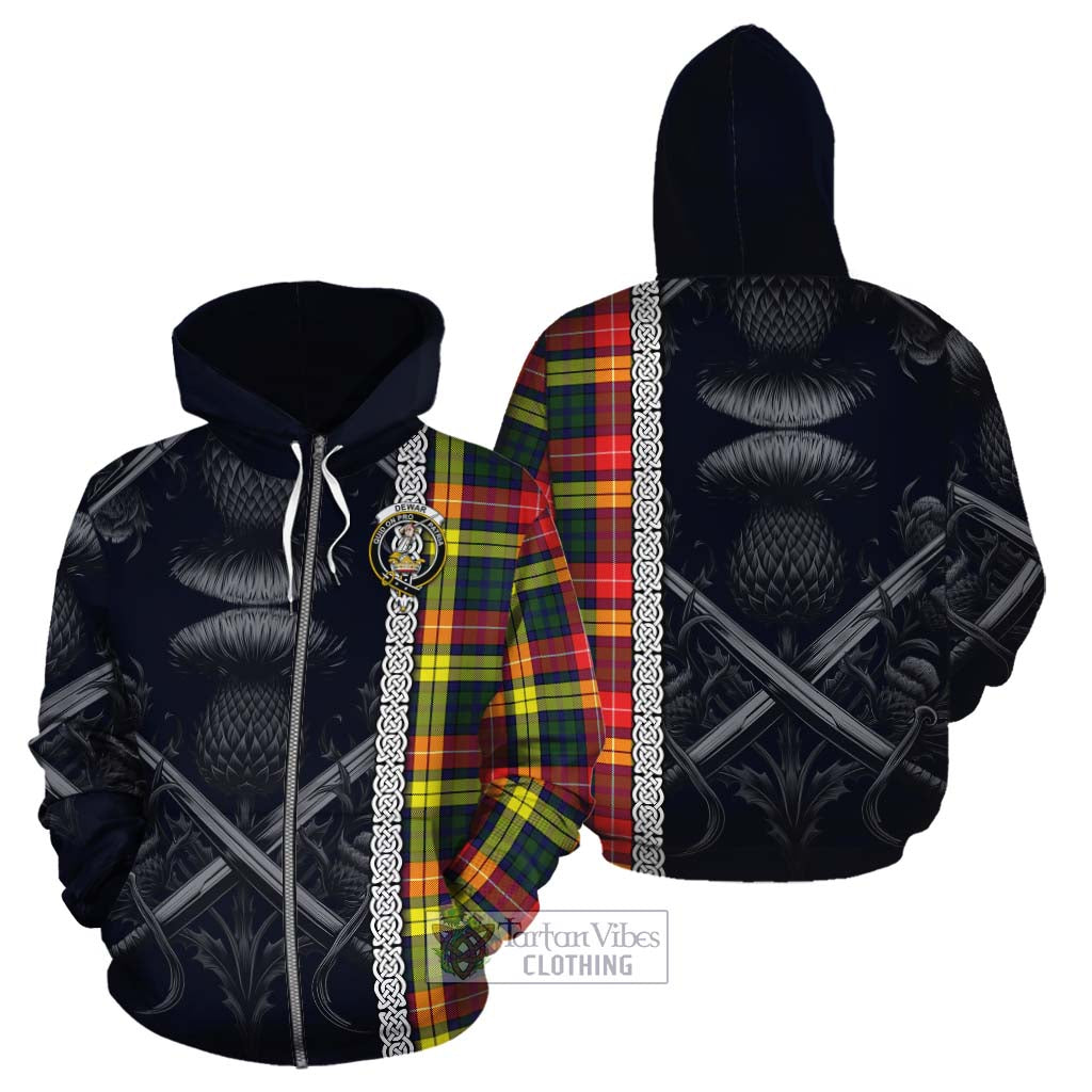 Dewar Tartan Cotton Hoodie with Family Crest Cross Sword Thistle Celtic Vibes Zip Hoodie - Tartan Vibes Clothing