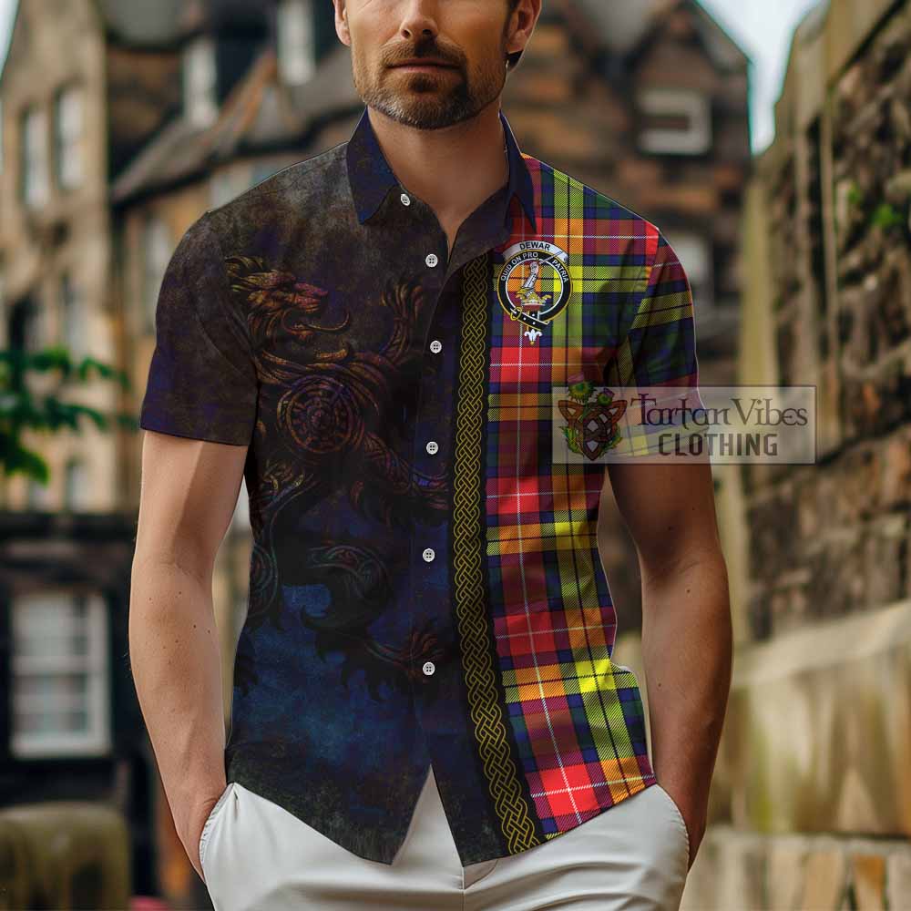 Dewar Tartan Family Crest Hawaiian Shirt Alba Gu Brath Be Brave Lion Ancient Style - Tartan Vibes Clothing