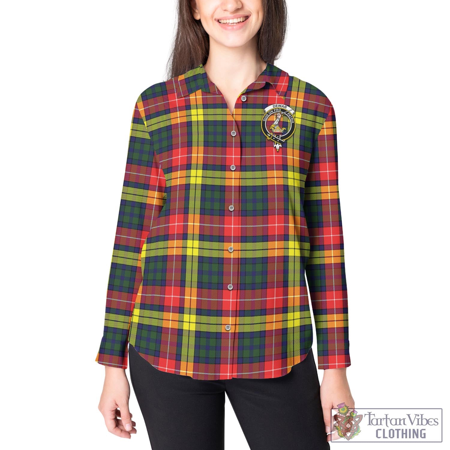 Dewar Tartan Women's Casual Shirt with Family Crest - Tartan Vibes Clothing