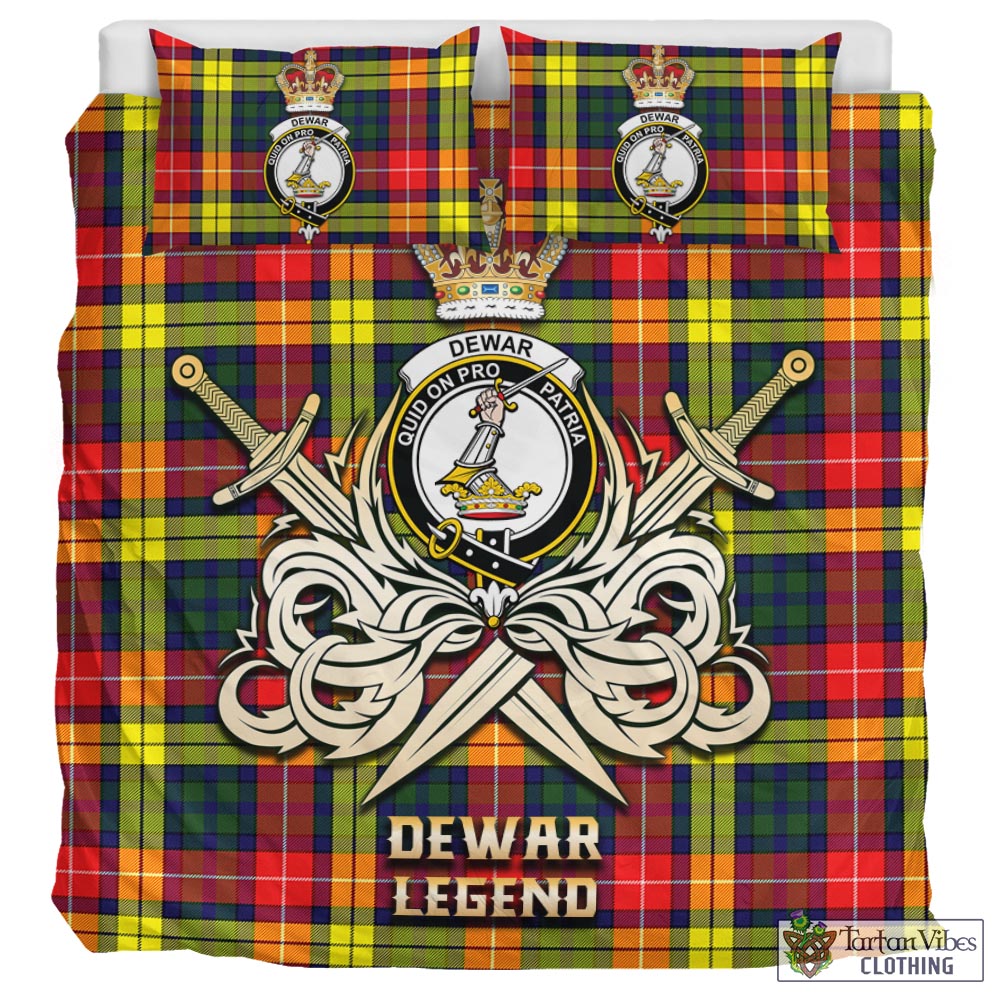 Tartan Vibes Clothing Dewar Tartan Bedding Set with Clan Crest and the Golden Sword of Courageous Legacy