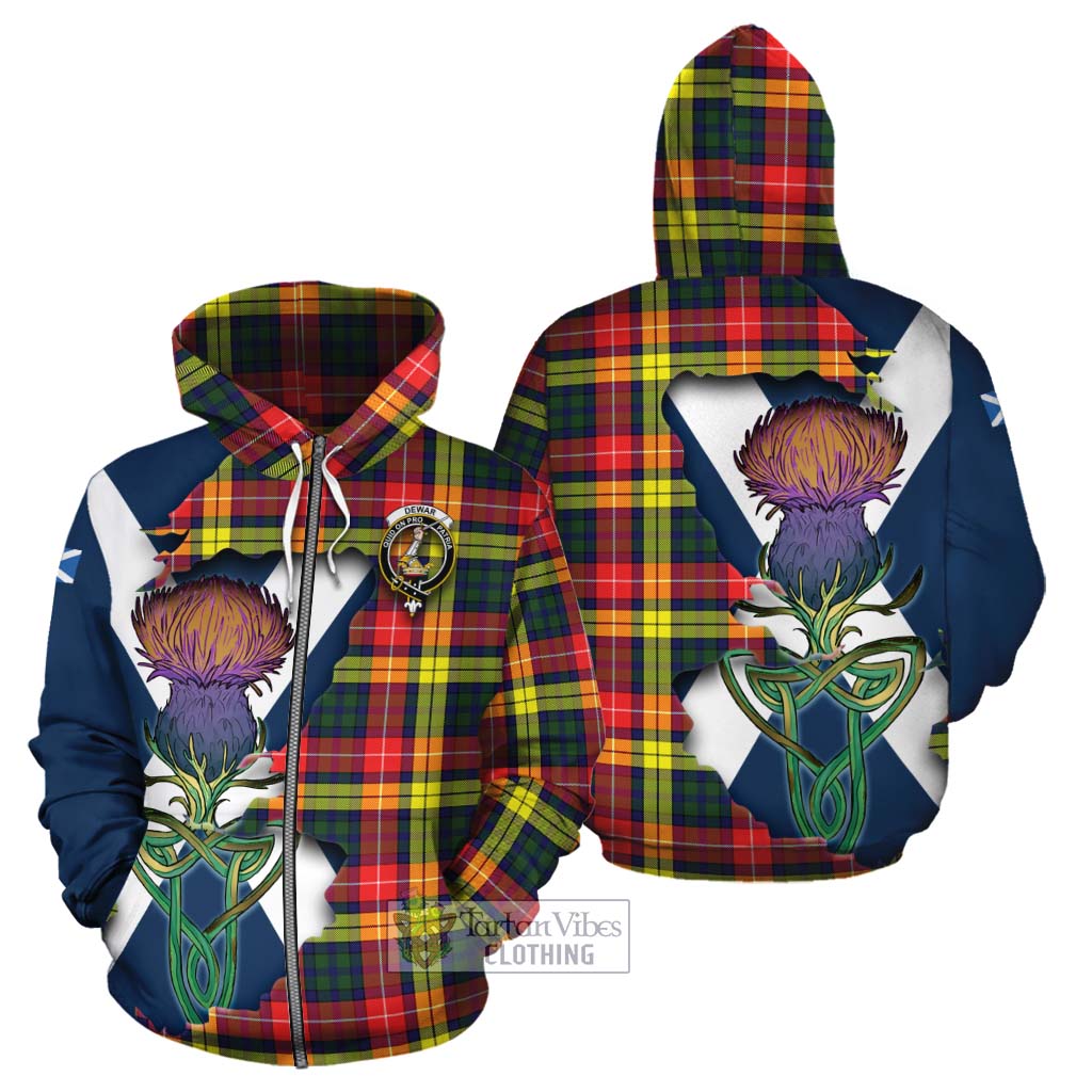 Dewar Tartan Family Crest Cotton Hoodie Scottish Thistle Celtic Inspired Zip Hoodie - Tartan Vibes Clothing
