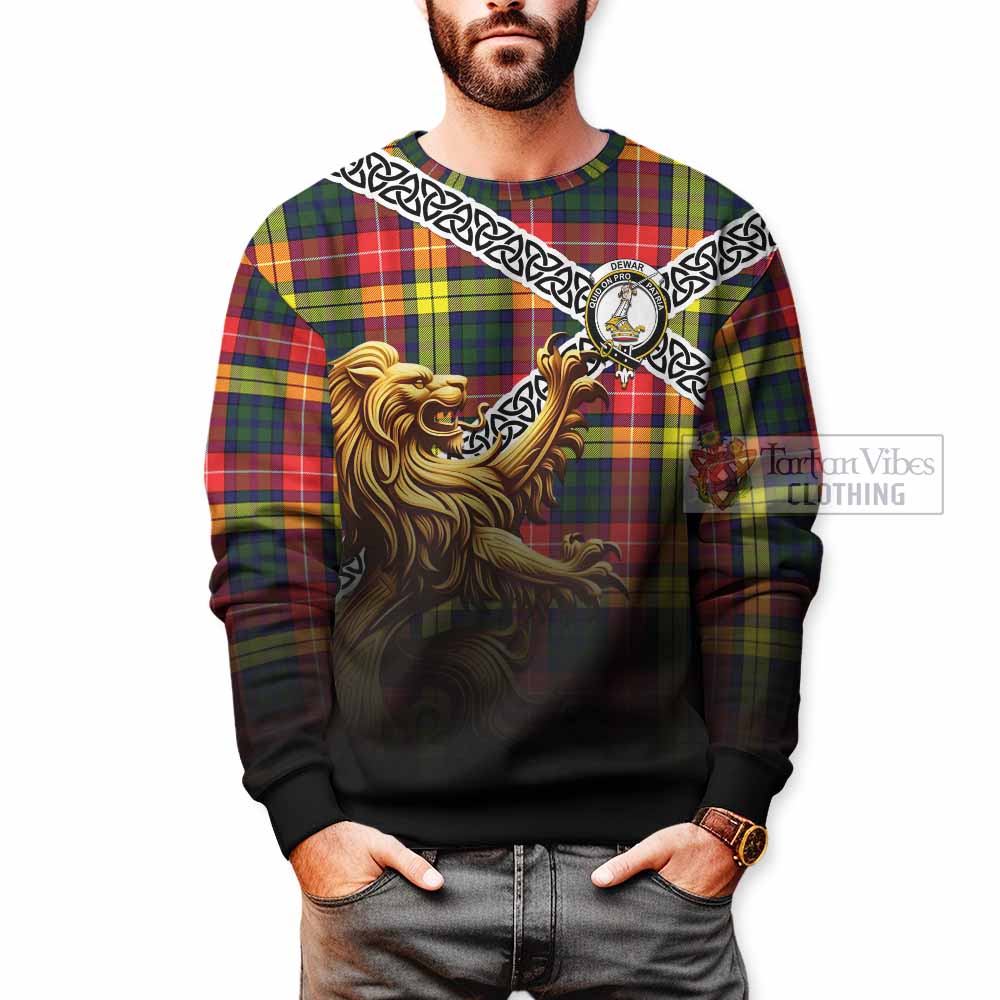 Dewar Crest Tartan Sweatshirt with Golden Lion Emblem Celtic Style - Tartan Vibes Clothing