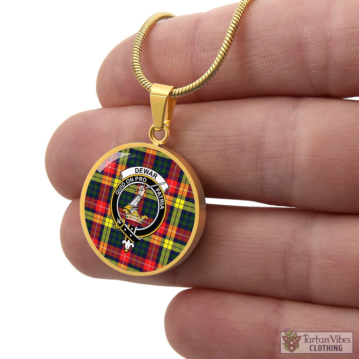 Dewar Tartan Circle Necklace with Family Crest - Tartan Vibes Clothing