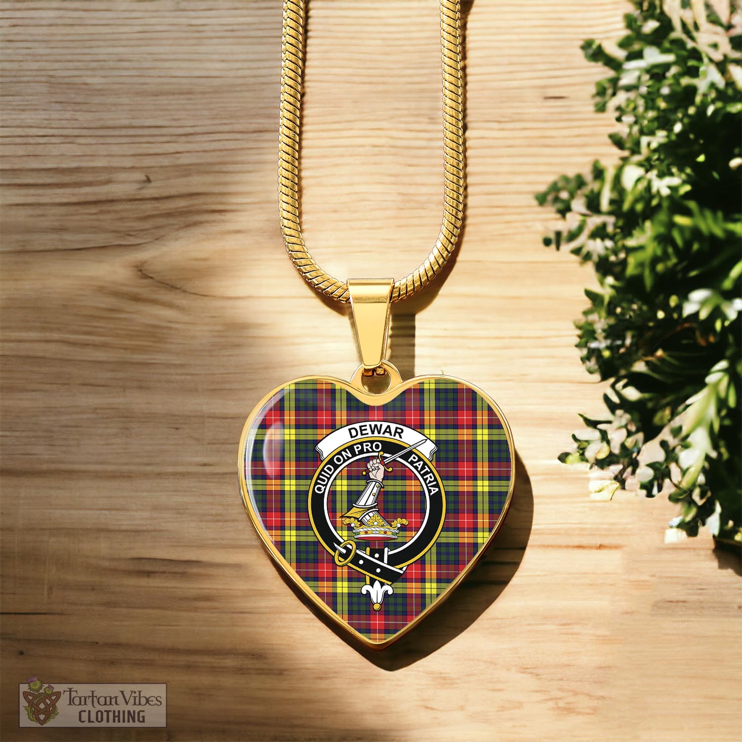 Dewar Tartan Heart Necklace with Family Crest Luxury Necklace (Gold) No - Tartan Vibes Clothing
