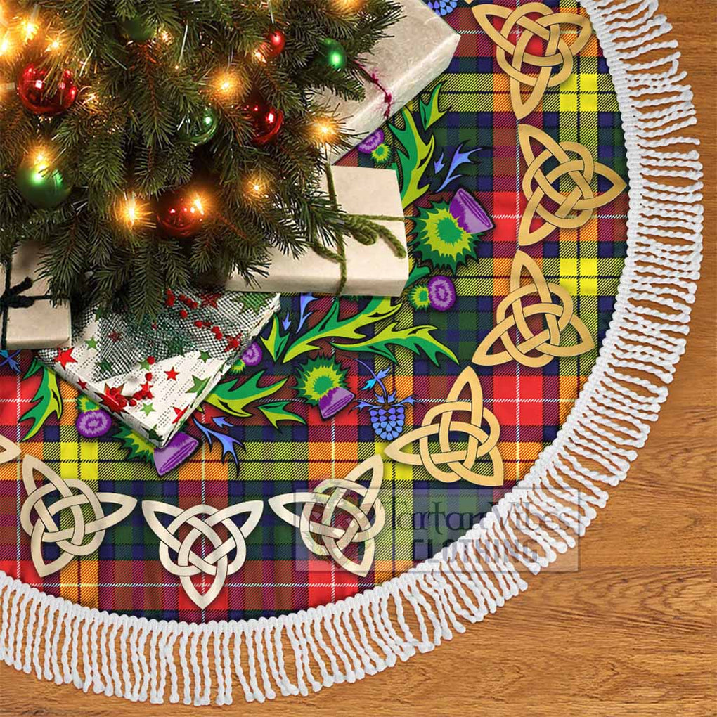 Tartan Vibes Clothing Dewar Tartan Christmas Tree Skirt with Thistle Celtic Knot Style