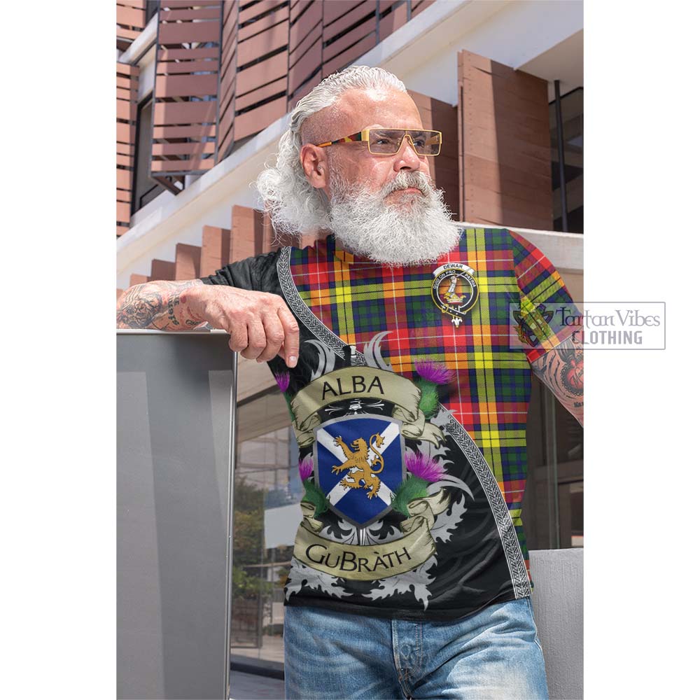 Dewar Tartan Family Crest Cotton T-shirt Lion Rampant Royal Thistle Shield Celtic Inspired - Tartan Vibes Clothing