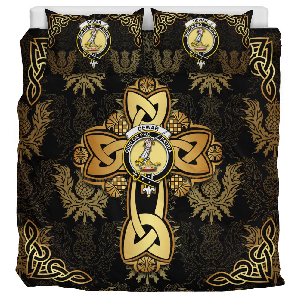 Dewar Clan Bedding Sets Gold Thistle Celtic Style - Tartanvibesclothing