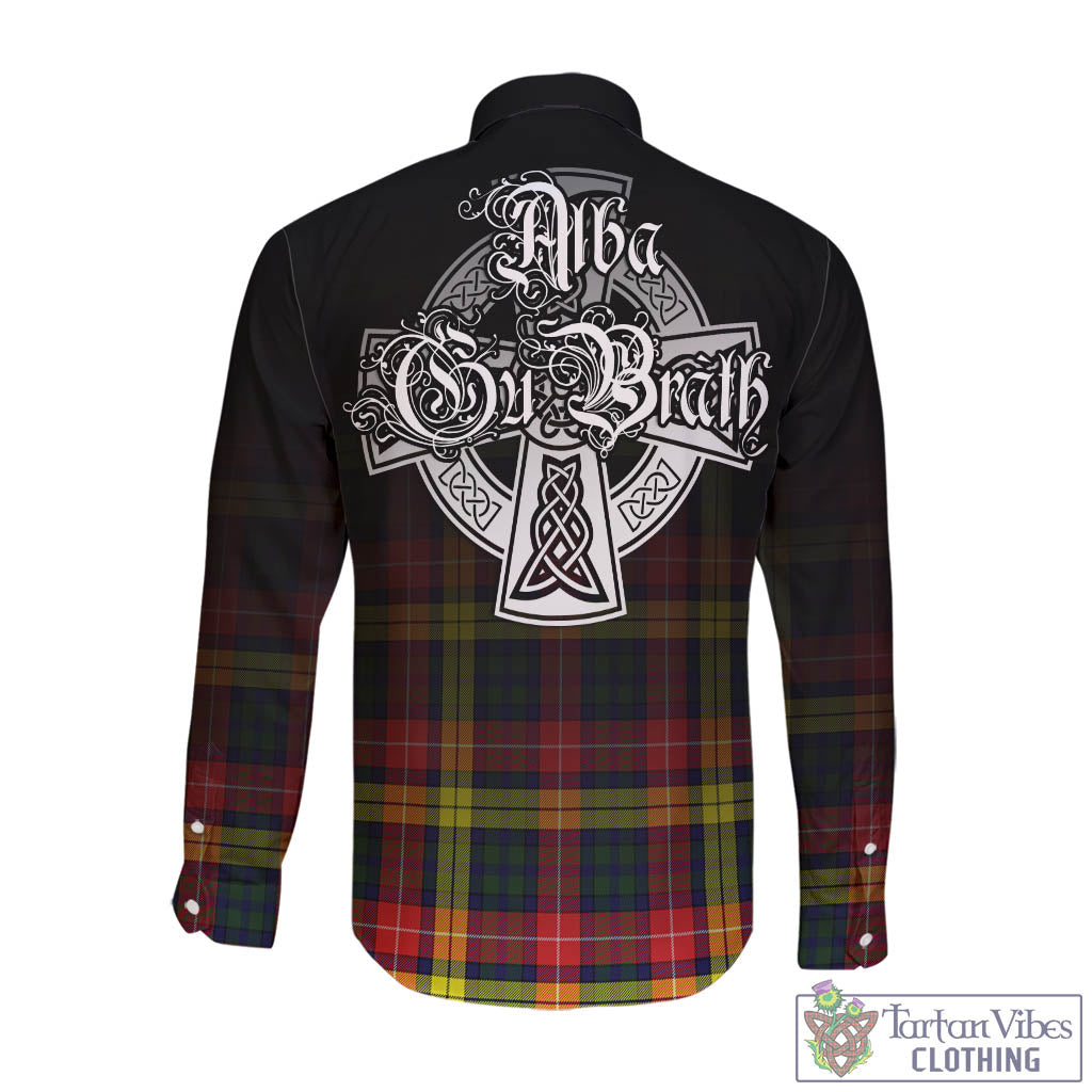Dewar Tartan Long Sleeve Button Up Featuring Alba Gu Brath Family Crest Celtic Inspired - Tartan Vibes Clothing