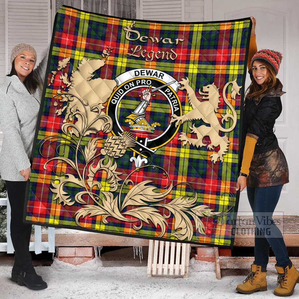 Tartan Vibes Clothing Dewar Tartan Quilt with Family Crest and Scottish Symbol Style