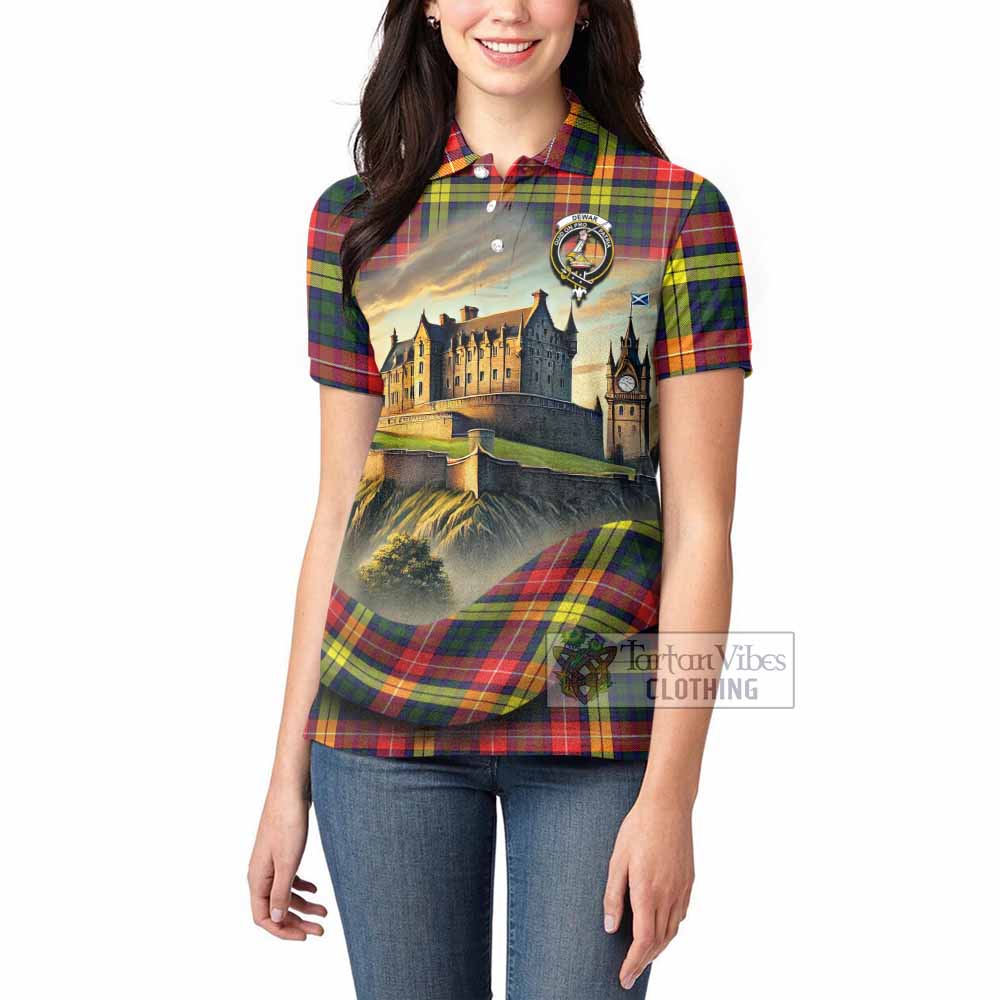Dewar Tartan Family Crest Women's Polo Shirt with Scottish Ancient Castle Style - Tartan Vibes Clothing