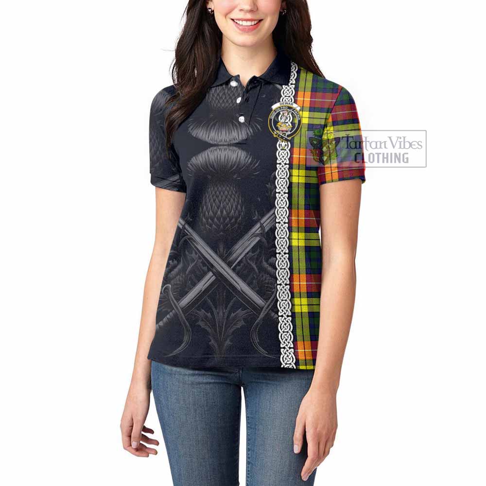 Dewar Tartan Women's Polo Shirt with Family Crest Cross Sword Thistle Celtic Vibes - Tartan Vibes Clothing