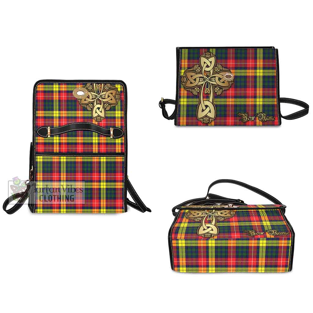 Tartan Vibes Clothing Dewar Tartan Waterproof Canvas Bag Golden Thistle Celtic Cross Style