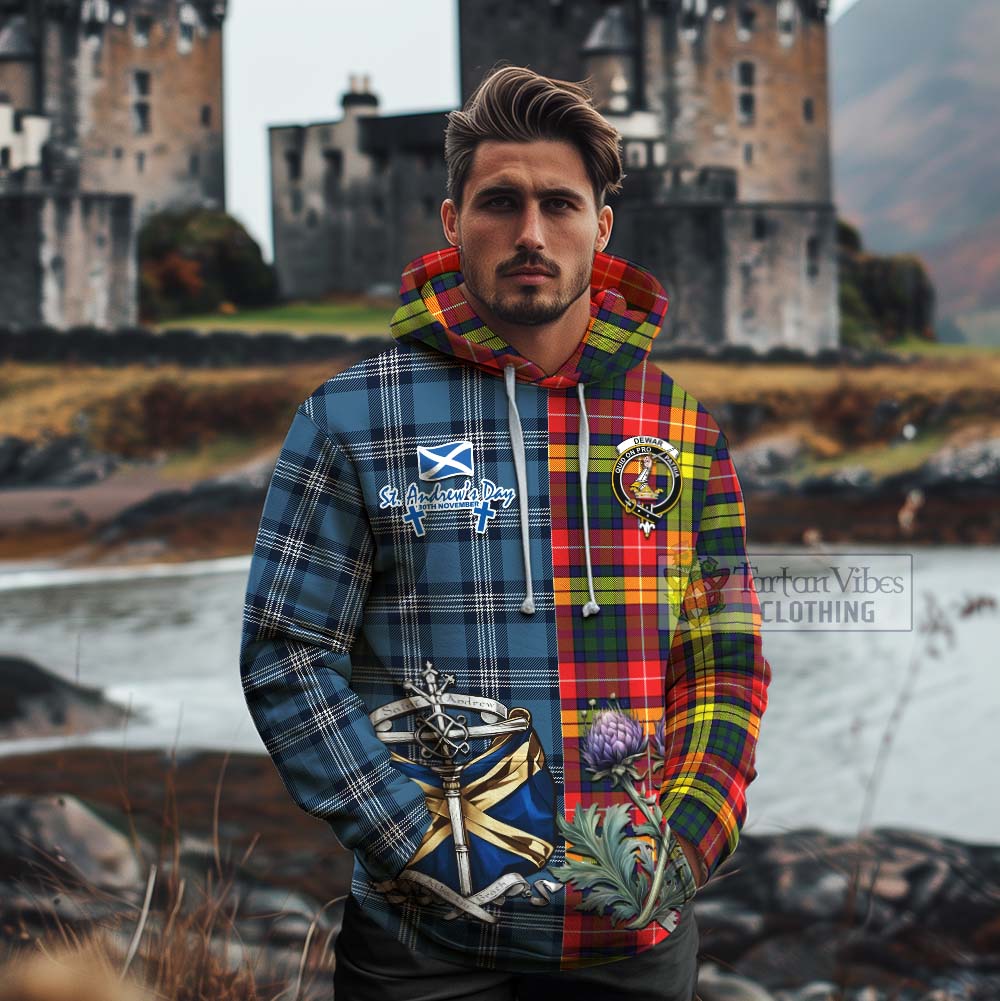 Dewar Tartan Cotton Hoodie Happy St. Andrew's Day Half Tartan Style - Tartan Vibes Clothing