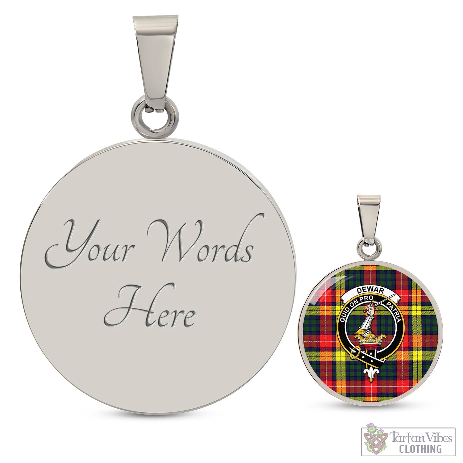 Dewar Tartan Circle Necklace with Family Crest Luxury Necklace (Silver) Yes - Tartan Vibes Clothing