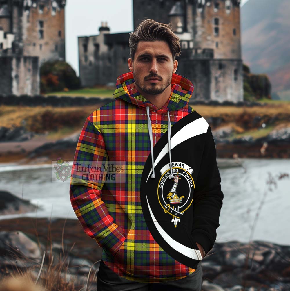 Dewar Tartan Cotton Hoodie with Family Crest Circle Style - Tartan Vibes Clothing