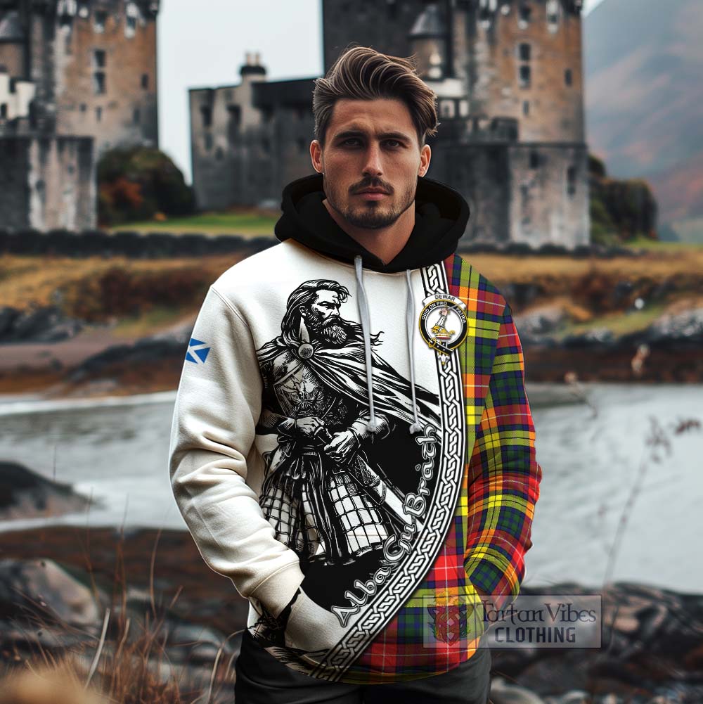 Dewar Tartan Clan Crest Cotton Hoodie with Highlander Warrior Celtic Style - Tartan Vibes Clothing