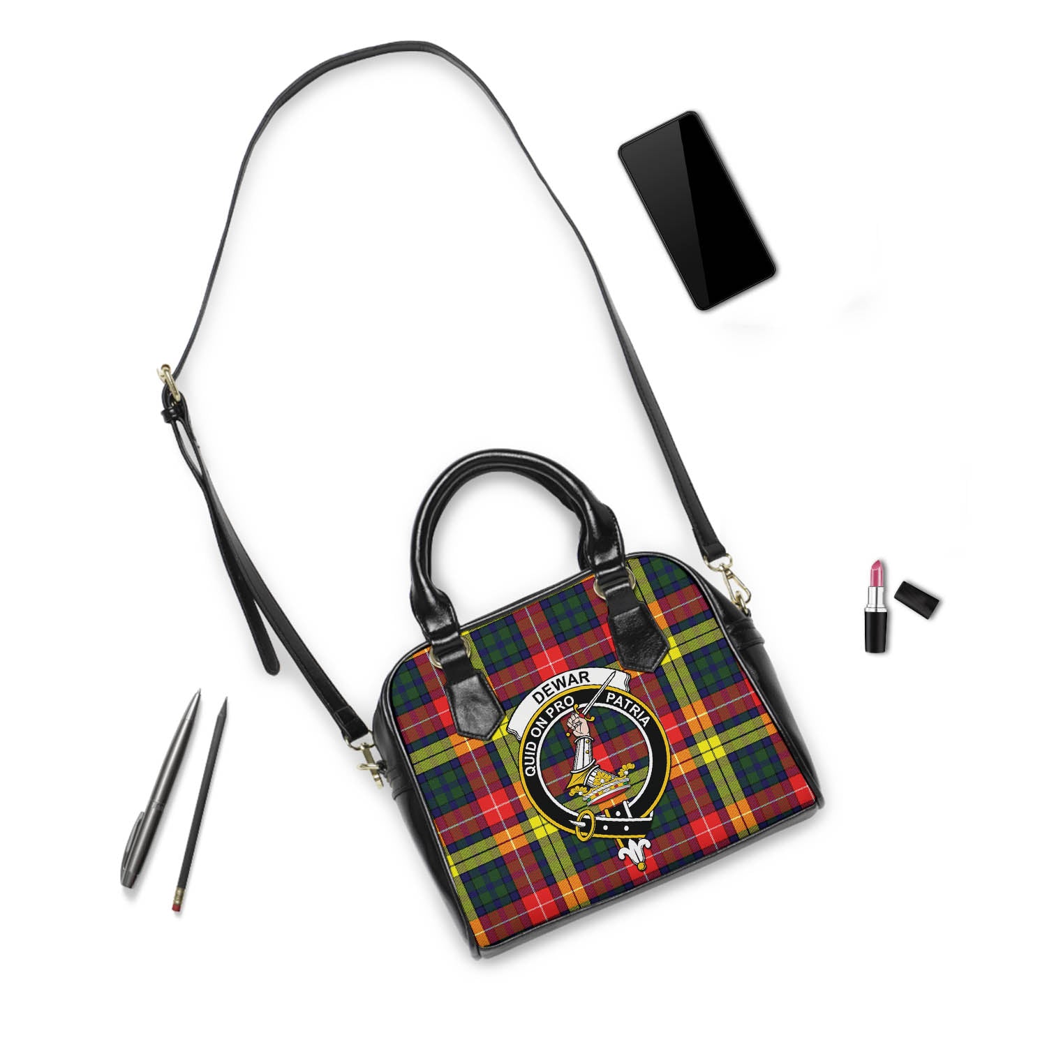 Dewar Tartan Shoulder Handbags with Family Crest - Tartan Vibes Clothing