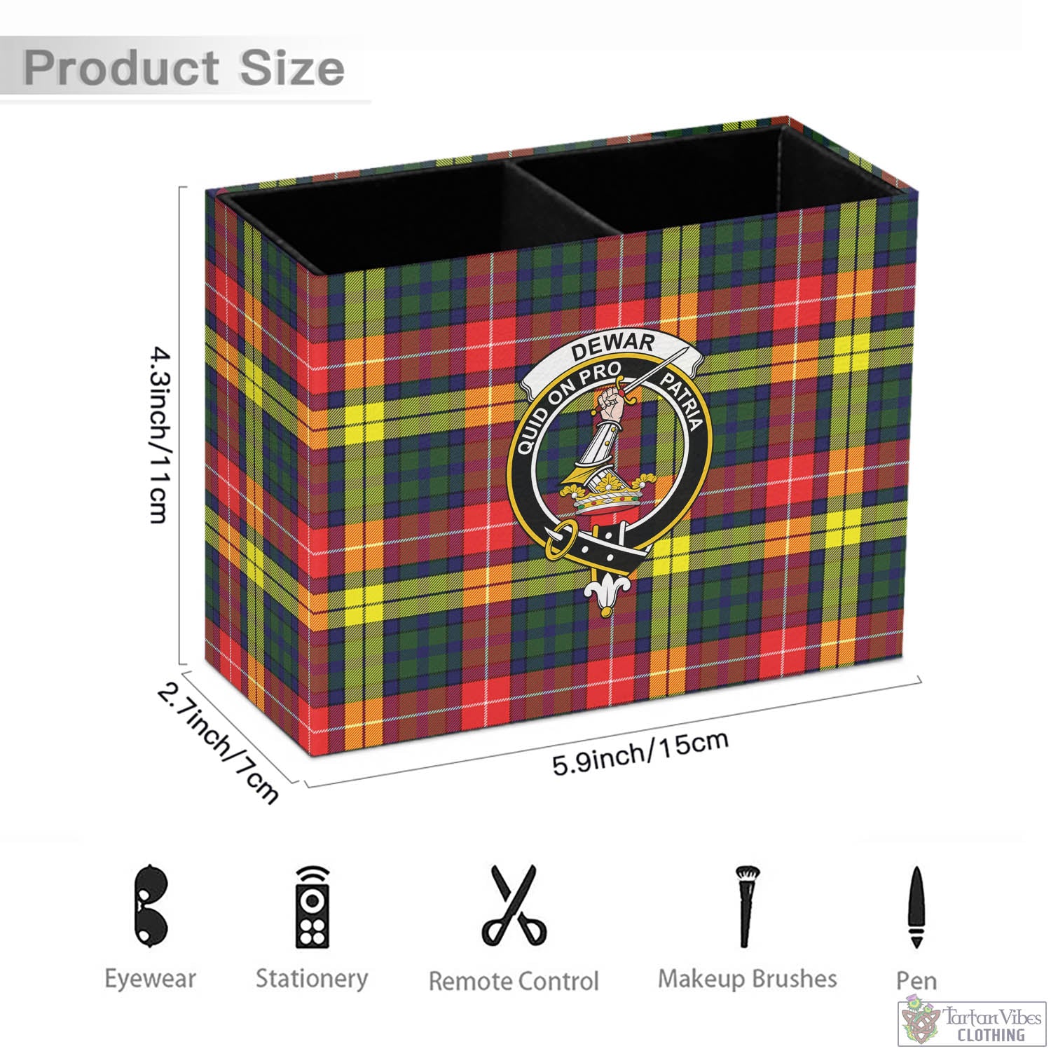 Dewar Tartan Pen Holder with Family Crest - Tartan Vibes Clothing