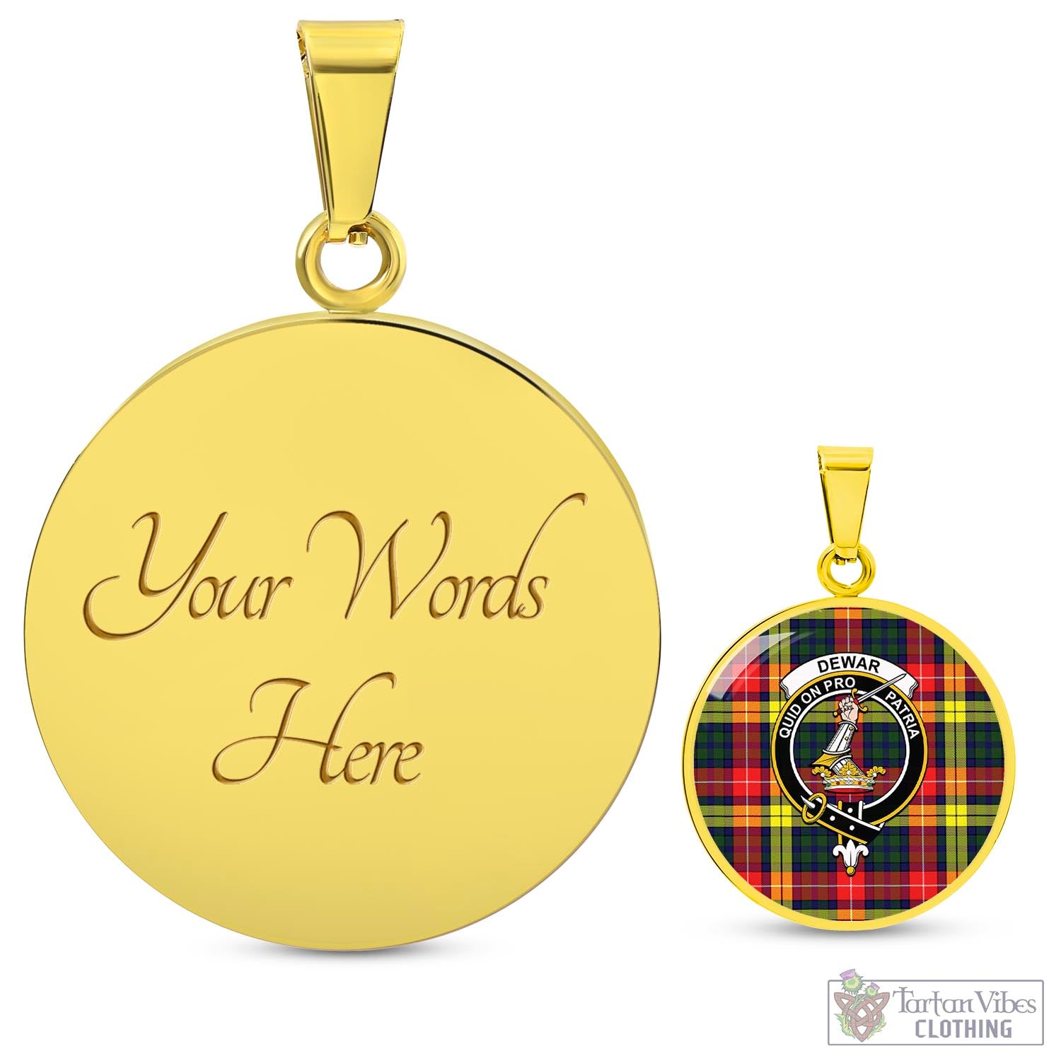 Dewar Tartan Circle Necklace with Family Crest Luxury Necklace (Gold) Yes - Tartan Vibes Clothing