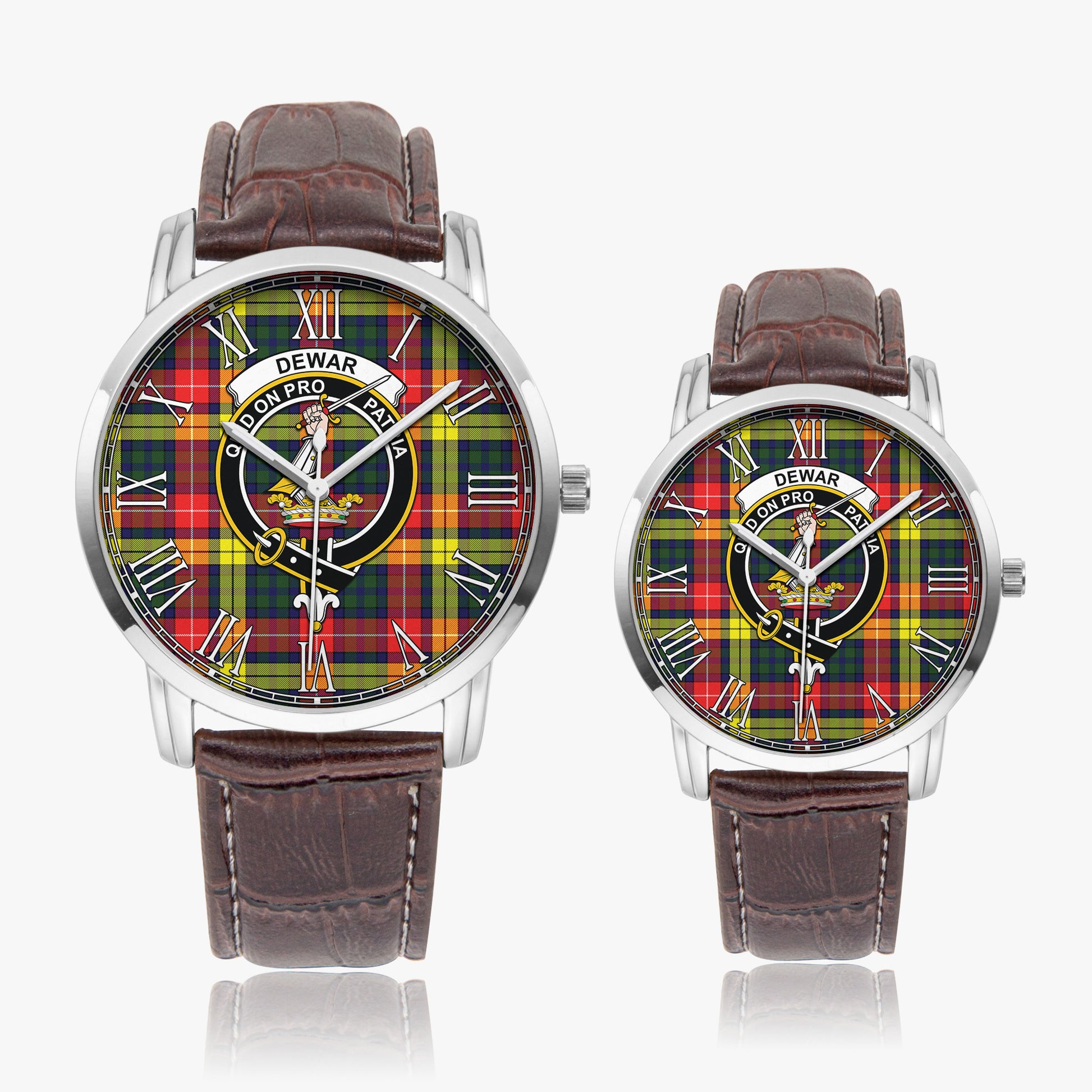 Dewar Tartan Family Crest Leather Strap Quartz Watch - Tartanvibesclothing