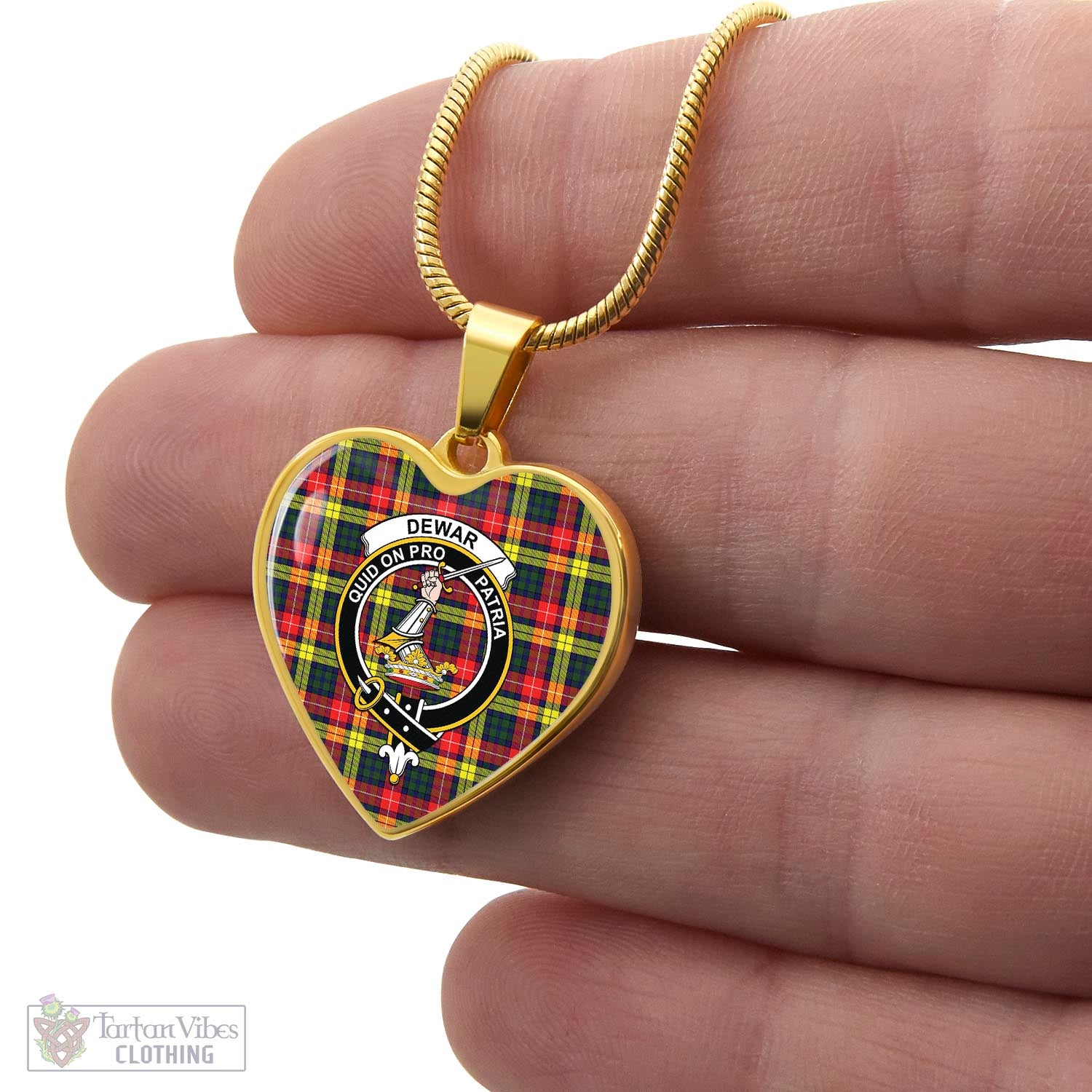 Dewar Tartan Heart Necklace with Family Crest - Tartan Vibes Clothing