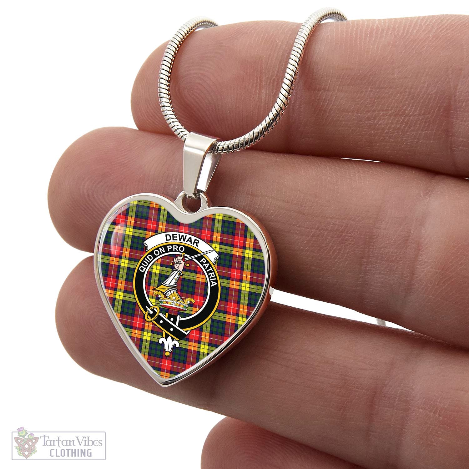 Dewar Tartan Heart Necklace with Family Crest - Tartan Vibes Clothing
