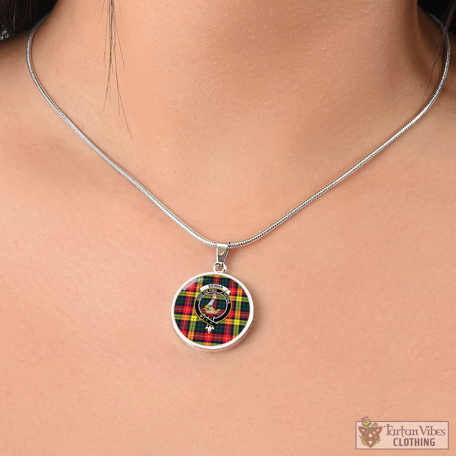 Dewar Tartan Circle Necklace with Family Crest - Tartan Vibes Clothing