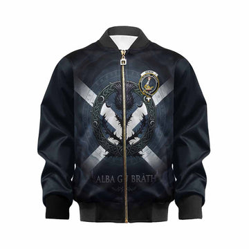 Dewar Clan Crest Kid Bomber Jacket with Celtic Knot Thistle and Saltire