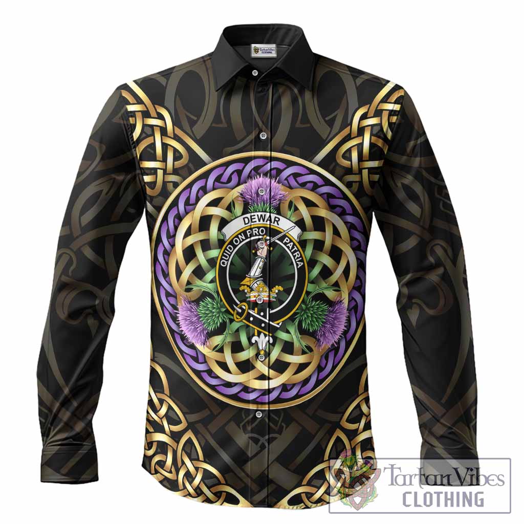Dewar Clan Crest Long Sleeve Button Shirts Celtic Scottish Thistle