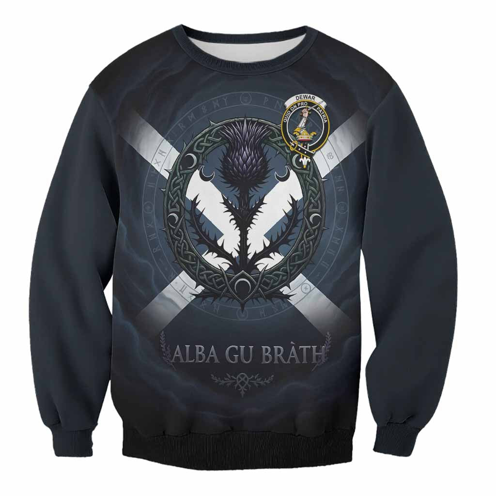 Dewar Clan Crest Sweatshirt with Celtic Knot Thistle and Saltire