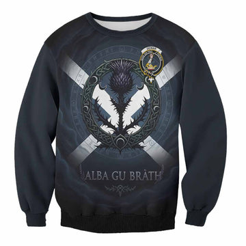 Dewar Clan Crest Sweatshirt with Celtic Knot Thistle and Saltire