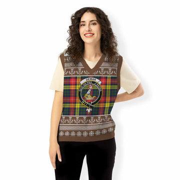 Dewar Clan Tartan Christmas Knitted V-Neck Vest with Family Crest