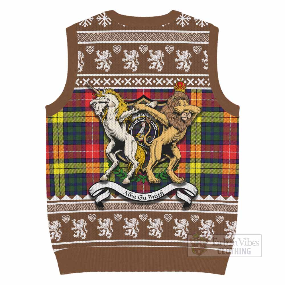 Dewar Clan Tartan Crest Christmas Knitted V-Neck Vest Coat of Arms Funny Style - Tartan Vibes Clothing