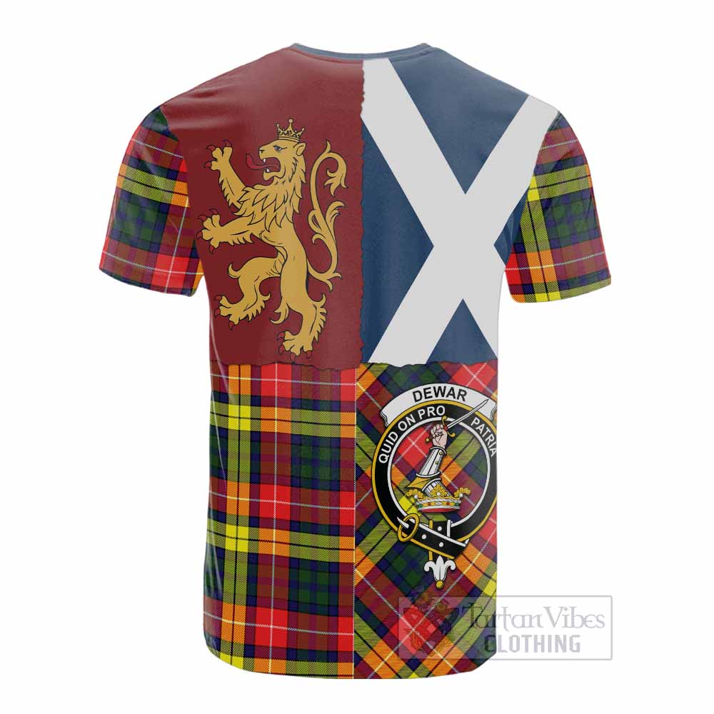 Dewar Crest Tartan Cotton T-shirt with Lion Rampant Saltire Style - Tartan Vibes Clothing
