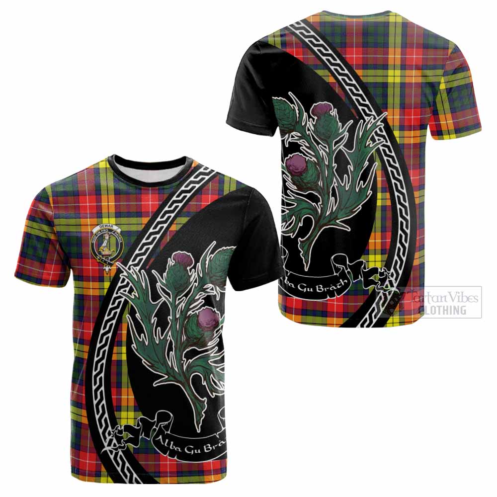 Dewar Family Crest Tartan Cotton T-shirt Alba Thistle Inspired - Tartan Vibes Clothing