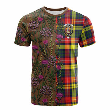 Dewar Family Crest Tartan Cotton T-shirt Scottish Thistle Flower Pattern Half Style - Tartan Vibes Clothing