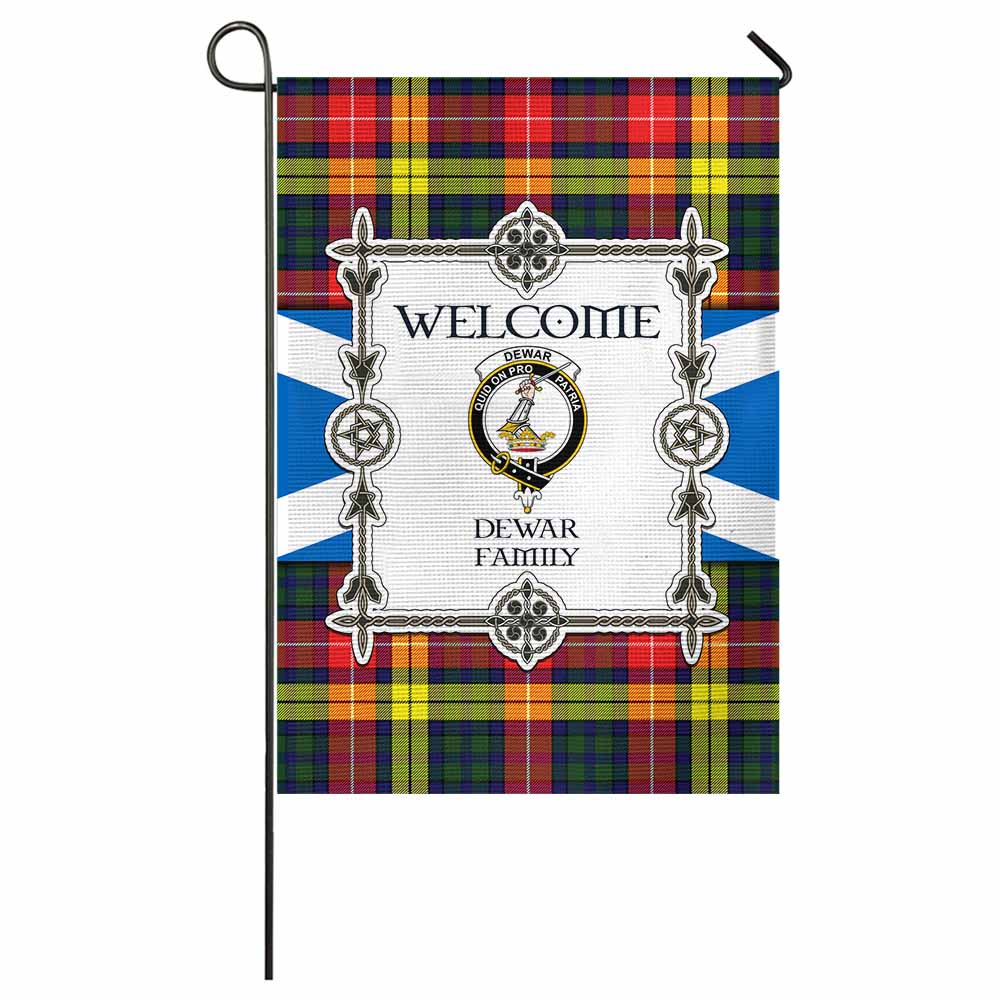 Dewar Family Crest Tartan Welcome Garden Flag Saltire Harmony Style - Tartan Vibes Clothing