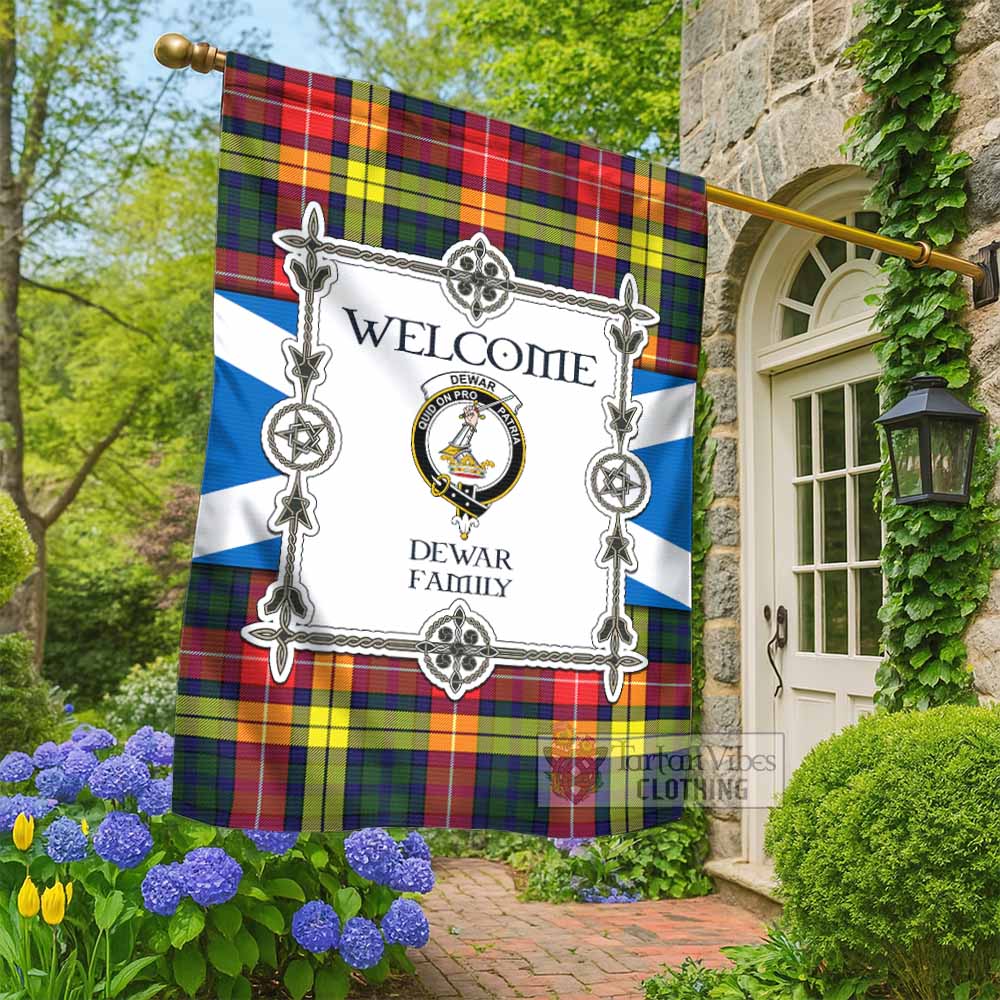 Dewar Family Crest Tartan Welcome Garden Flag Saltire Harmony Style - Tartan Vibes Clothing